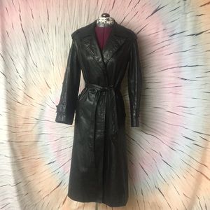Vintage black leather trench coat